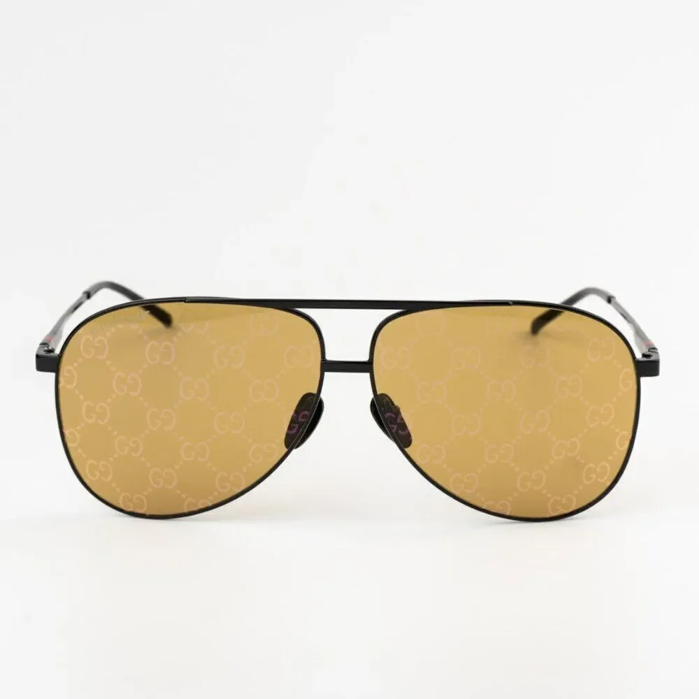 SALE! NEW Gucci GG1677S 005 Black Yellow Mirror Logo Pilot Unisex Sunglasses